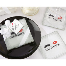 9CM Mr. & Mrs. Glass Coasters,New Design Square Glass Coaster,Wedding Gift Coasters.